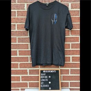 Relentless Defender Black Graphic T-shirt Thin Blue Line Large Blue Blood LEO